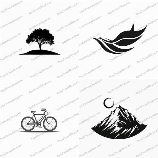 Minimalist Silhouette Vectors AI MidJourney Image Prompt, 9334 Isometrics & Icons, midjourney, minimalist, silhouette, vector, tree, abstract, shape, bicycle, mountain, clean, contemporary, design, art, simple, sleek, black and white, graphic, modern, versatile, nature, landscape, icon, logo, Midjourney, Ai, Ai Image Prompt, Image Prompt, Prompt