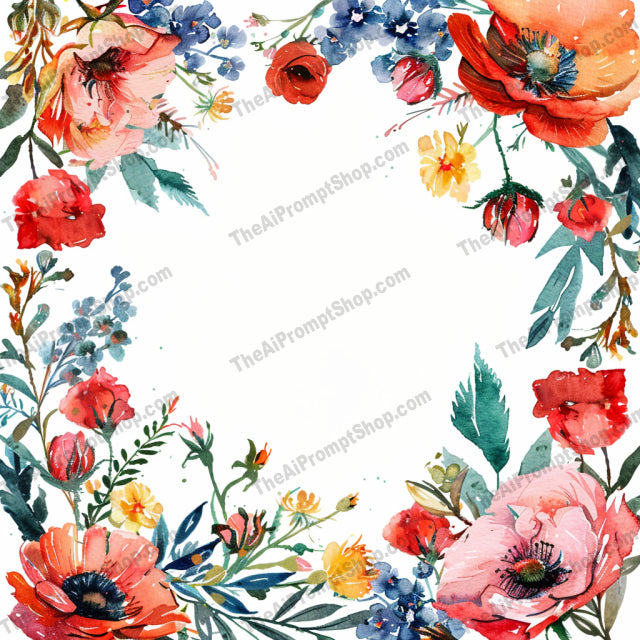 AI MidJourney Image Prompt, Floral Watercolor Wreath Collection, 4464