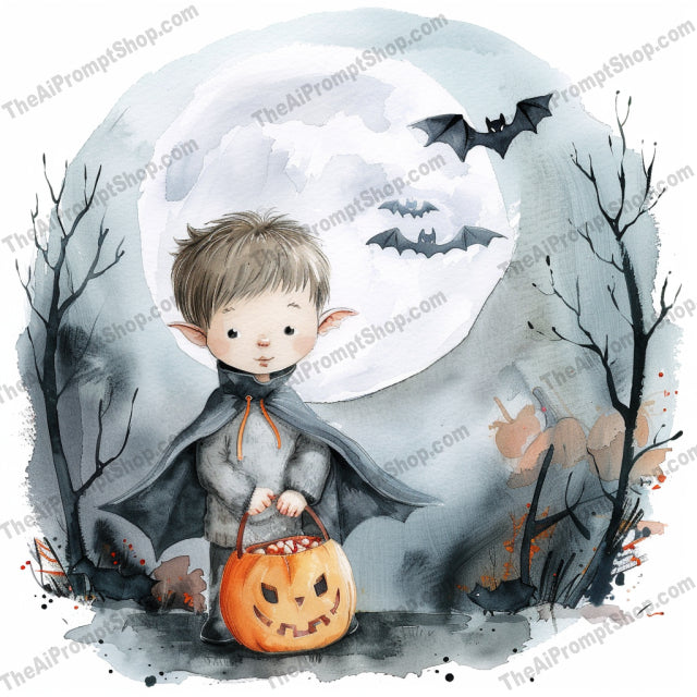 Whimsical Halloween Scenes AI MidJourney Image Prompt, 9064 Holidays, midjourney, Halloween, whimsical, spooky, enchanting, illustration, night, characters, magic, pumpkins, witch, ghost, bats, stars, costumes, fairy, haunted, house, lantern, fall, autumn, Midjourney, Ai, Ai Image Prompt, Image Prompt, Prompt