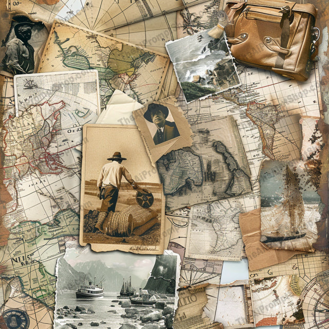 Vintage Ephemera Collage Art AI MidJourney Image Prompt, 8083