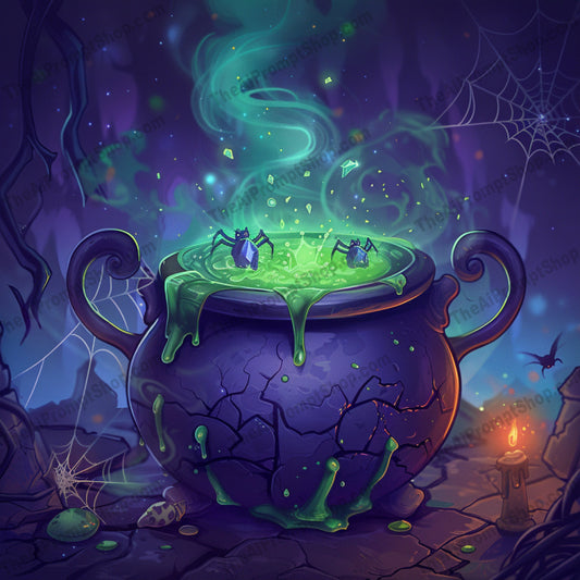 Mystical Fantasy Scene AI MidJourney Image Prompt, 9379 Game Assets, midjourney, fantasy, mystical, cauldron, glowing mushrooms, floating skull, treasure chest, magic, whimsical, adventure, fairytale, enchanted, mysterious, otherworldly, mythical, glow, treasure, potions, dark forest, imaginative, epic, Midjourney, Ai, Ai Image Prompt, Image Prompt, Prompt