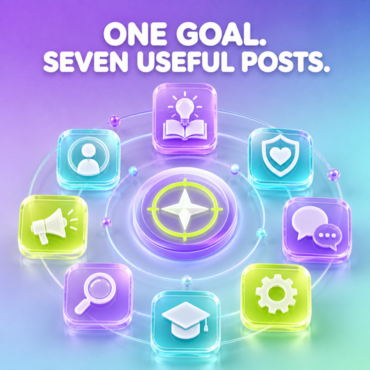 Seven social content ideas organized around one weekly communication goal.
