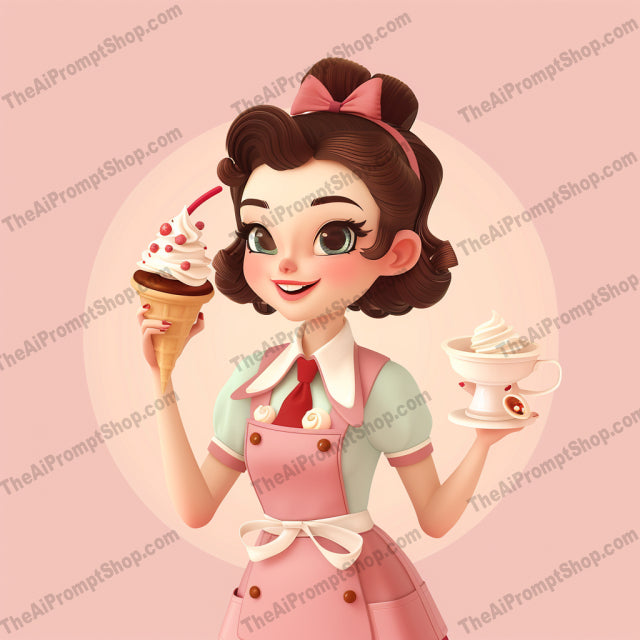 Retro Waitresses AI MidJourney Image Prompt, 9205 Portraits & People, midjourney, retro, waitress, illustration, vintage, diner, mid-20th century, nostalgia, uniform, stylish, character, artwork, vibrant, charming, poised, aesthetic, culture, 1950s, classic, feminine, service, Midjourney, Ai, Ai Image Prompt, Image Prompt, Prompt