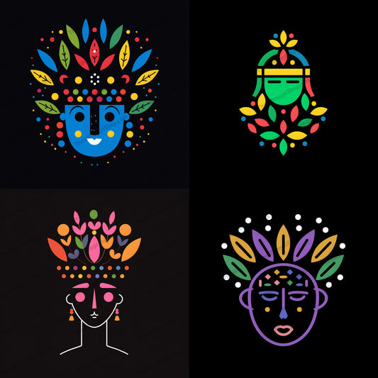 Colorful Abstract Faces and Crowns Design AI MidJourney Image Prompt, 8679 Portraits & People, midjourney, colorful, abstract, faces, patterned crowns, vivid colors, geometric shapes, modern, artistic, vibrant, design, decorative, illustration, digital art, graphic design, contemporary, creative, unique, stylish, bright, expressive, Midjourney, Ai, Ai Image Prompt, Image Prompt, Prompt