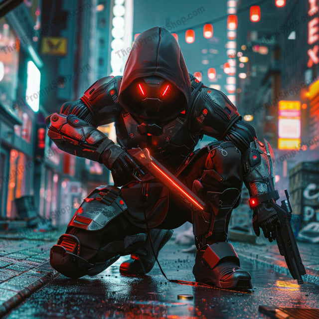 Futuristic Cyberpunk Warriors AI MidJourney Image Prompt, 9255 Futuristic, midjourney, cyberpunk, futuristic, warrior, neon, urban, technology, LED lights, armor, mystery, hooded figure, sci-fi, night scene, dystopian, robotic, street, glow, advanced, techwear, cybernetic, helmet, Midjourney, Ai, Ai Image Prompt, Image Prompt, Prompt