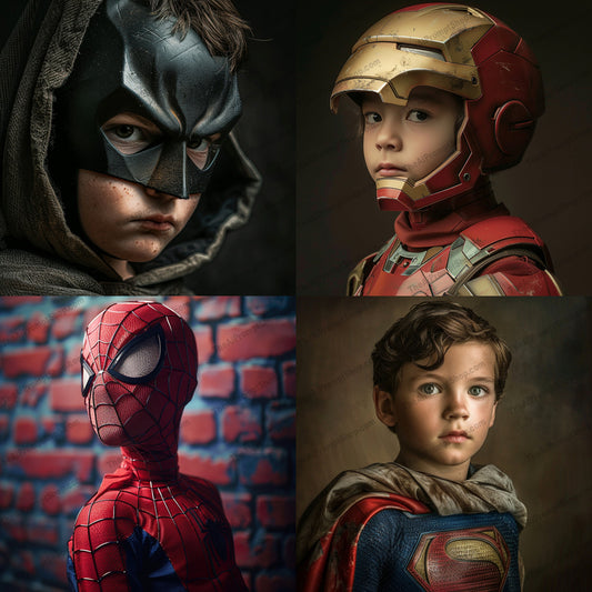 Superhero Portraits AI MidJourney Image Prompt, 9101 Portraits & People, midjourney, superhero, portrait, realistic, costume, detailed, dynamic, Batman, Iron Man, Spiderman, Superman, comic, action, hero, vivid, intense, close-up, character design, cosplay, movie characters, heroic, Midjourney, Ai, Ai Image Prompt, Image Prompt, Prompt