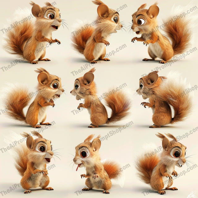 Cute Animal Characters AI MidJourney Image Prompt, 8933 Animals, midjourney, cute, animals, 3D, characters, whimsical, playful, bright, expressions, illustration, design, fun, detailed, textures, adorable, creative, animation, cartoonish, vivid, lighthearted, projects, Midjourney, Ai, Ai Image Prompt, Image Prompt, Prompt