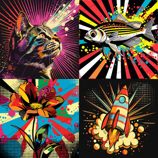 Pop art rocket launch in a storybook style created from an AI image prompt.