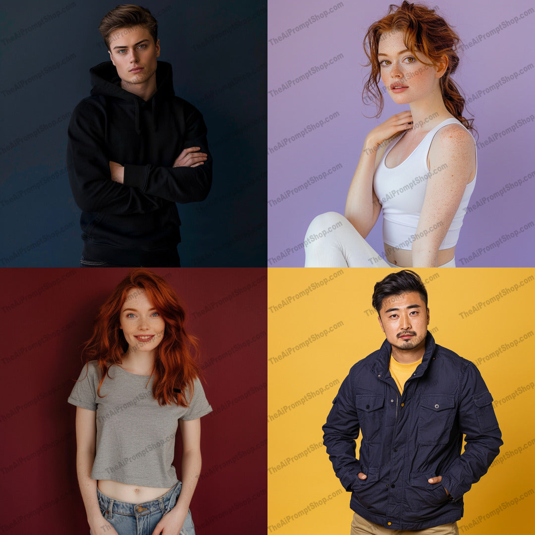 Fashionable Portraits AI MidJourney Image Prompt, 9612 — A stylish image featuring trendy and casual outfits — cover image