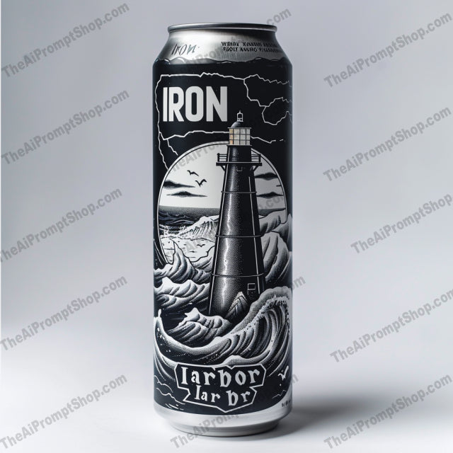 Nautical Themed Beverage Can Designs AI MidJourney Image Prompt, 9122 Mockups - Products, midjourney, nautical, beverage can, design, anchor, lighthouse, stormy seas, mythical creatures, monochrome, sea, ocean, nautical theme, waves, black and white, detailed illustration, graphic design, packaging, branding, artwork, marine, maritime, Midjourney, Ai, Ai Image Prompt, Image Prompt, Prompt