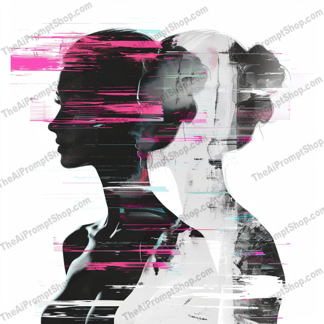Glitched Portrait Art AI MidJourney Image Prompt, 8649abstract, Ai, Ai Image Prompt, artistic, color streaks, contemporary, creative, decor, digital art, distorted, edgy, futuristic, glitch, glitch effect, Image Prompt, innovation, midjourney, modern, portrait, portrait art, Portraits & People, Prompt, stylized, technology, vibrant, visual art