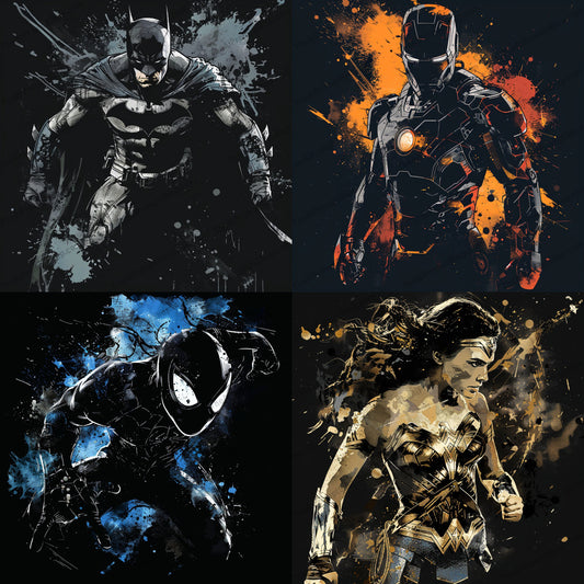 Heroic Abstract Portrait AI MidJourney Image Prompt, 9635 T Shirt Designs, midjourney, superhero, comic book, abstract art, dynamic, bold colors, pop culture, intense, vivid, energetic, portrait, modern, heroic, splashes, artistic, graphic, contemporary, powerful, stylized, colorful, famous character, Midjourney, Ai, Ai Image Prompt, Image Prompt, Prompt