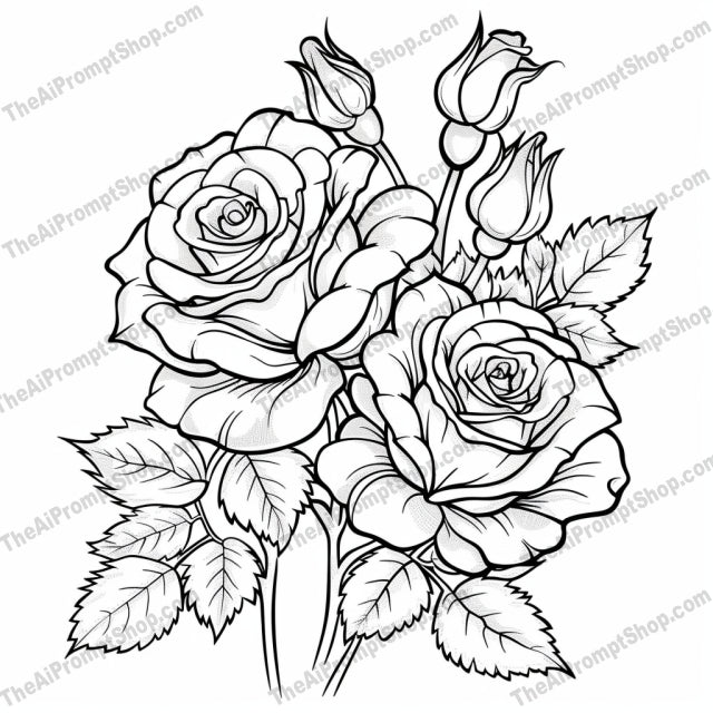 Elegant Flower Bouquet Line Art AI MidJourney Image Prompt, 8189art, black and white, botanical, classic, daisies, detailed, drawing, elegant, floral design, flower bouquet line art, illustration, leavesmidjourney, lilies, nature, petals, roses, sketch, sunflowers