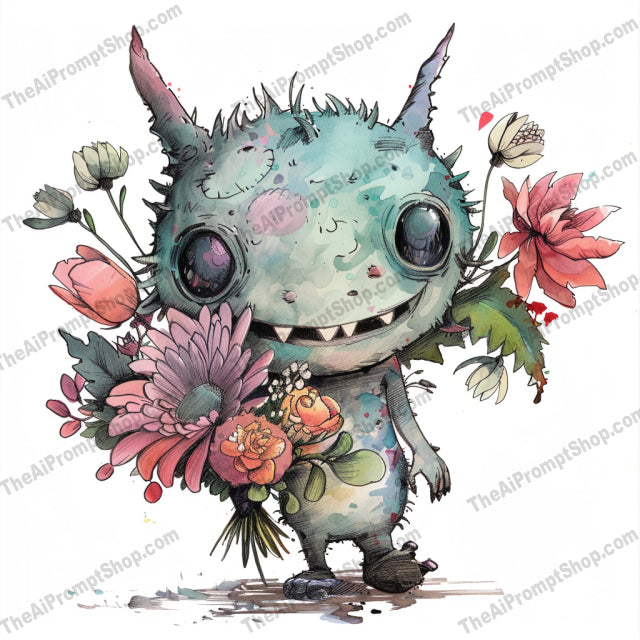 Whimsical Monster AI MidJourney Image Prompt, 9065 Animation & Cartoons, midjourney, whimsical, monster, creature, illustration, cute, quirky, playful, wide eyes, colorful splatters, watercolor, fantasy, cartoonish, funny, comic, adorable, kawaii, art, design, unique, expression, Midjourney, Ai, Ai Image Prompt, Image Prompt, Prompt