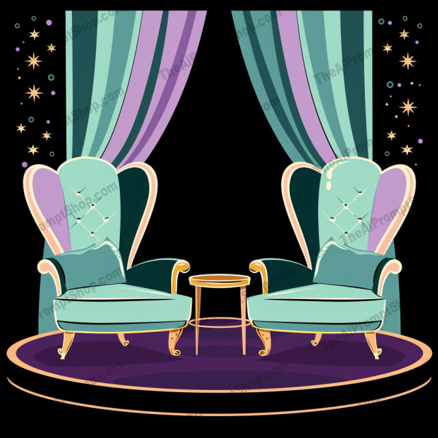 Theater Stage Background AI MidJourney Image Prompt, 8750 Animation & Cartoons, midjourney, theater, stage, vintage, illustration, curtains, velvet, spotlights, dramatic, furniture, performance, talk show, classic, elegant, cozy, nostalgia, sophistication, artwork, seating, lighting, interior, Midjourney, Ai, Ai Image Prompt, Image Prompt, Prompt