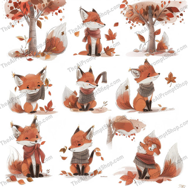 Cute Woodland Animals in Scarves AI MidJourney Image Prompt, 9240 Animals, midjourney, woodland, animals, deer, fox, rabbit, squirrel, scarf, autumn, leaves, cute, adorable, whimsical, seasonal, storybook, illustration, fall, nature, forest, cozy, warm, friendly, character, Midjourney, Ai, Ai Image Prompt, Image Prompt, Prompt