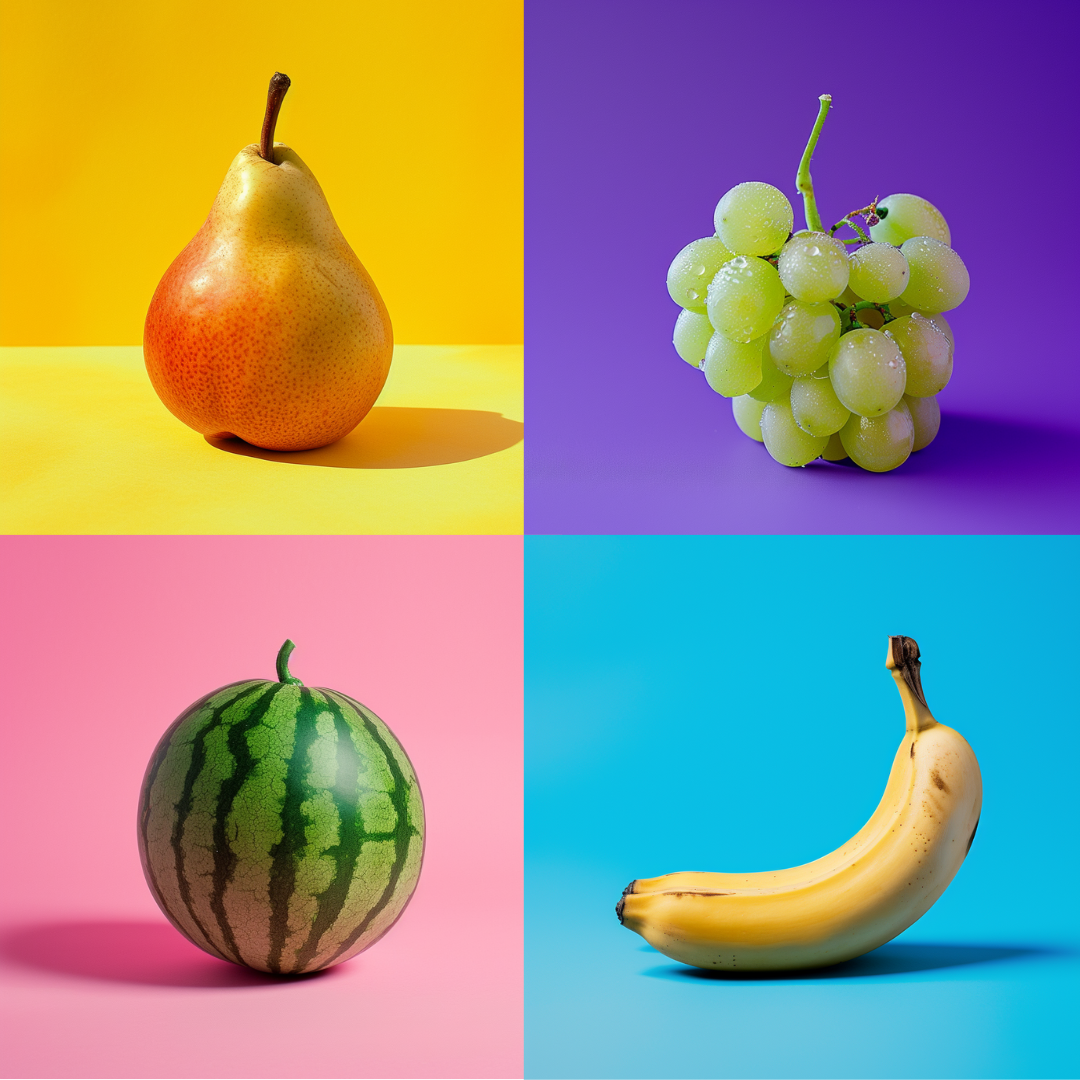 Vibrant Spectrum Still Life AI MidJourney Image Prompt, Food, 4290Bold contrasts, chat gpt, chat gpt prompts, chatgpt, chatgpt prompts, Color block photography, Food, Fruit silhouette, High saturation, midjourney, Minimalist composition, Pastel background, Pop art inspiration, Shadow play, Summer palette, Vibrant hues