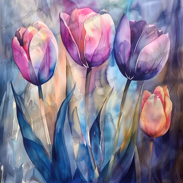 AI MidJourney Image Prompt, Ethereal Blooms Watercolor Series, 4478