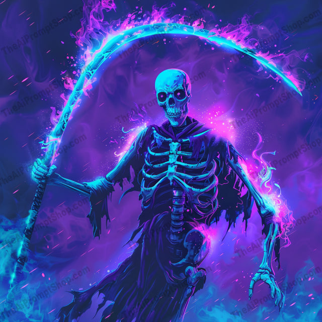 Futuristic Skeleton Art AI MidJourney Image Prompt, 8648Ai, Ai Image Prompt, art, bright, characters, cyberpunk, detail, digital, fantasy, Futuristic, futuristic fantasy, glowing, high-tech, Image Prompt, mesmerizing, midjourney, modern, neon, neon art, Prompt, sci-fi, sci-fi art, skeleton, skull, unique, vibrant
