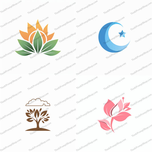 Elegant Minimalistic Icons AI MidJourney Image Prompt, 9314 Isometrics & Icons, midjourney, minimalistic, elegant, nature, icons, modern, calming, soft colors, clean lines, simple design, illustration, graphic design, decorative, aesthetic, icon set, nature-inspired, modern design, floral icon, crescent moon, tree icon, lotus flower, Midjourney, Ai, Ai Image Prompt, Image Prompt, Prompt