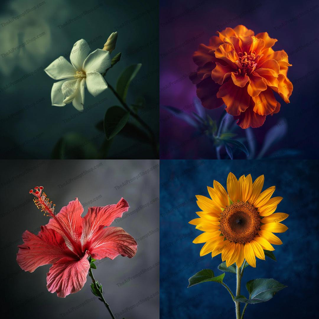 Vibrant Floral Portrait AI MidJourney Image Prompt, 9604 — A stunning close-up portrait of a single flower, capturing its intricate details and vivid colors — cover image