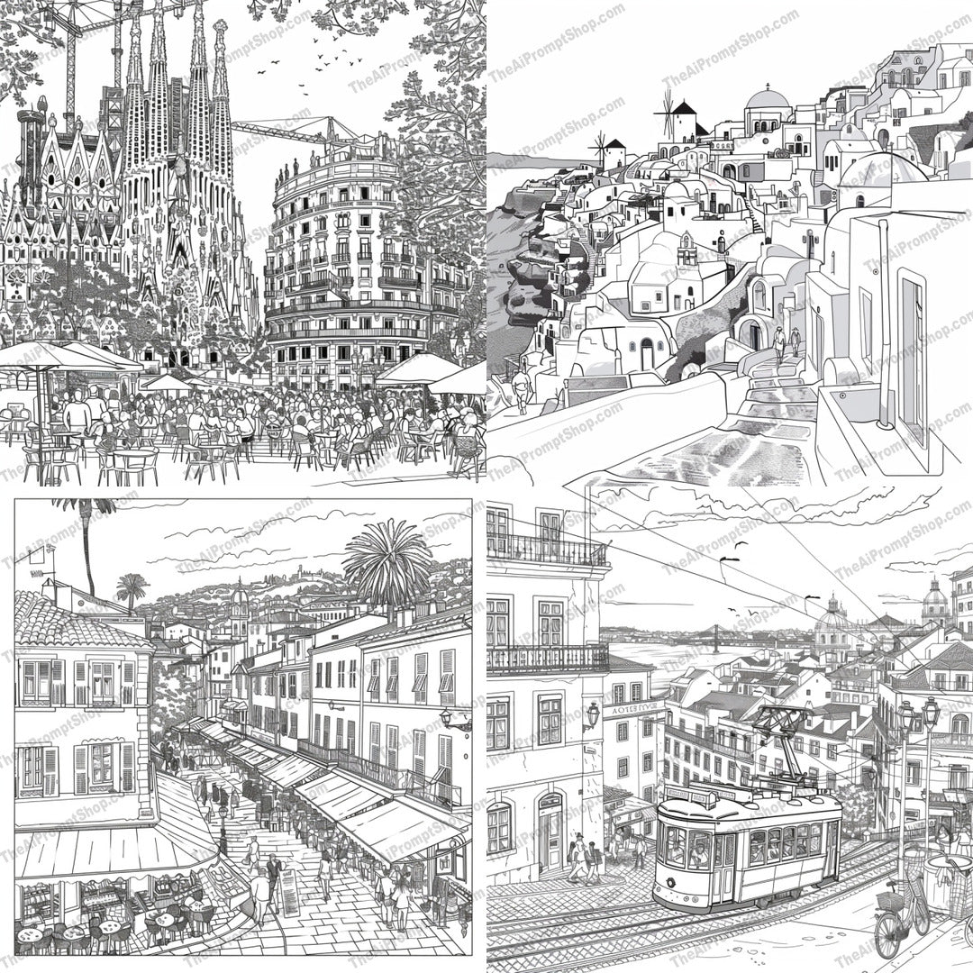 European Cityscapes Coloring Page AI MidJourney Image Prompt, 8901 Coloring Pages, midjourney, European cityscapes, coloring page, detailed illustration, architecture, urban scene, street life, tramways, historic buildings, charming alleys, coloring enthusiasts, art lovers, sketch, line art, travel inspiration, cultural heritage, city charm, vintage vibe, artistic expression, pen and ink, metropolitan, Midjourney, Ai, Ai Image Prompt, Image Prompt, Prompt