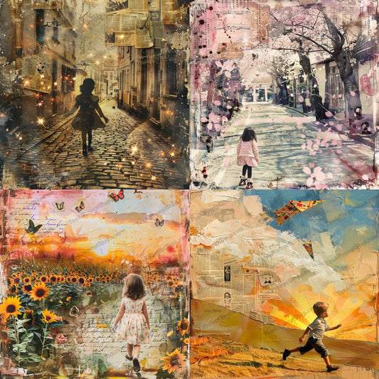 Children in Dreamy Landscapes AI MidJourney Image Prompt, 8871 Animals, midjourney, children, dreamy, landscapes, imaginative, whimsical, nostalgic, fantasy, artistic, vibrant, textured, overlays, walking, exploring, adventure, magic, light effects, collage, memory, innocence, playful, Midjourney, Ai, Ai Image Prompt, Image Prompt, Prompt