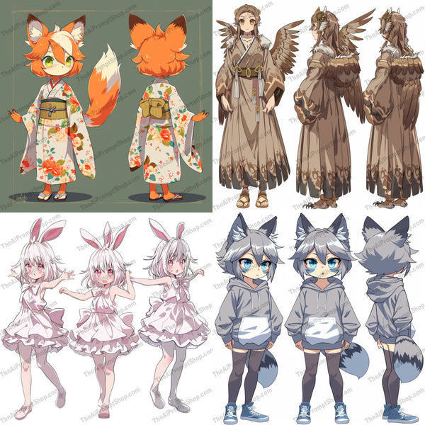Anime character lineup illustration in a storybook style created from an AI image prompt.