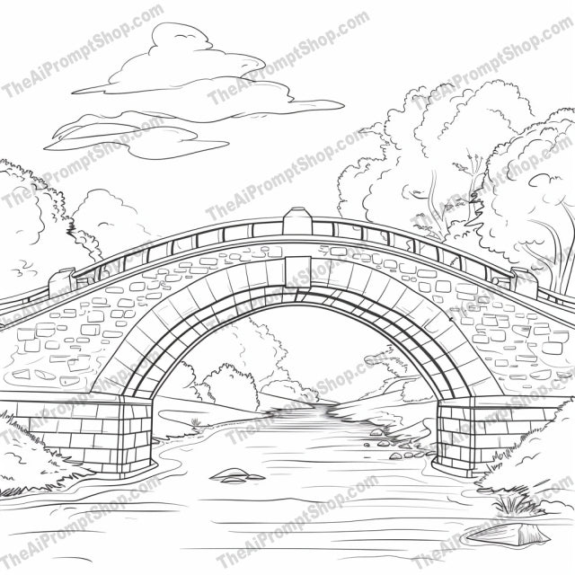 Country Scenery Coloring Page AI MidJourney Image Prompt, 9124 Coloring Pages, midjourney, coloring page, country scenery, stone bridge, medieval tower, windmill, wooden cabin, detailed background, line work, picturesque landscape, printable coloring sheet, stress relief, art therapy, adult coloring book, kids coloring, rustic charm, nature, outdoor, architecture, relaxation, creative activity, Midjourney, Ai, Ai Image Prompt, Image Prompt, Prompt