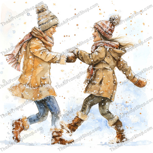 Cozy Winter Couples AI MidJourney Image Prompt, 9181 Portraits & People, midjourney, winter, cozy, couples, love, snow, warm clothes, scarves, hats, gloves, outdoor, snowflakes, illustration, romantic, holidays, togetherness, seasonal, cold weather, nature, snowy day, hand in hand, Midjourney, Ai, Ai Image Prompt, Image Prompt, Prompt