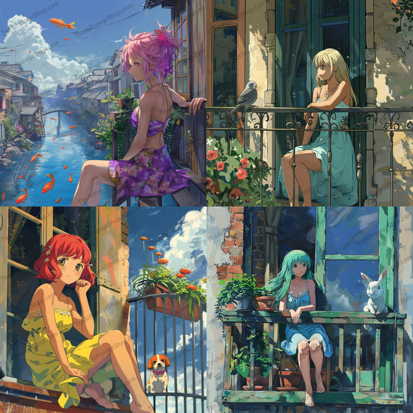 Balcony reflections illustration in a storybook style created from an AI image prompt.