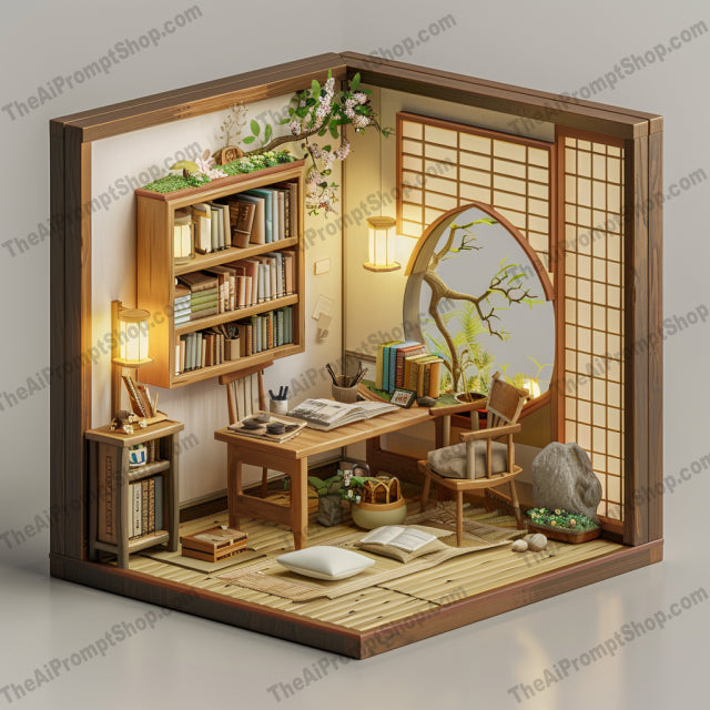 Japanese-Inspired Miniature Room AI MidJourney Image Prompt, 8069