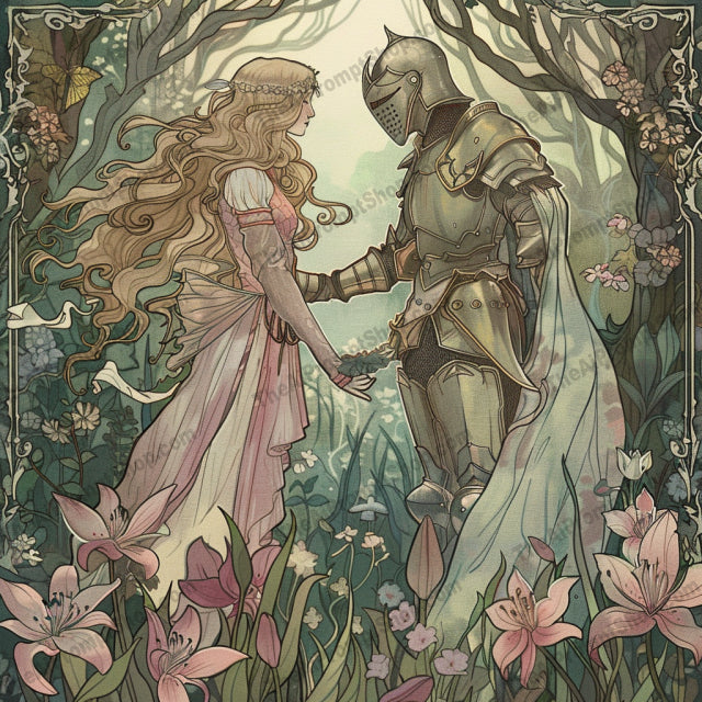 Romantic Fantasy Art AI MidJourney Image Prompt, 8891 Animation & Cartoons, midjourney, romantic, fantasy, medieval, enchanting, ethereal, art, detailed, vibrant, colorful, love, couple, knights, floral, nature, illustration, dreamy, whimsical, mythical, imaginative, narrative, Midjourney, Ai, Ai Image Prompt, Image Prompt, Prompt