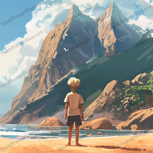 Children at the Beach AI MidJourney Image Prompt, 9614 — A vibrant, imaginative illustration showcasing children experiencing awe and wonder at the beach — product preview image 2