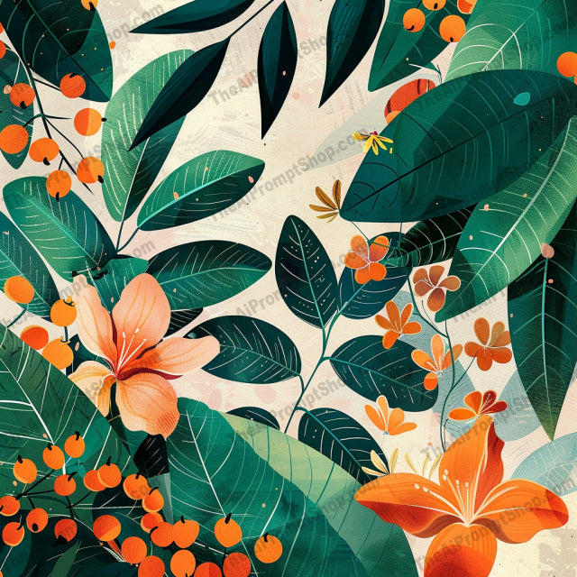 AI MidJourney Image Prompt, Tropical Botanica Illustration Series, 4492