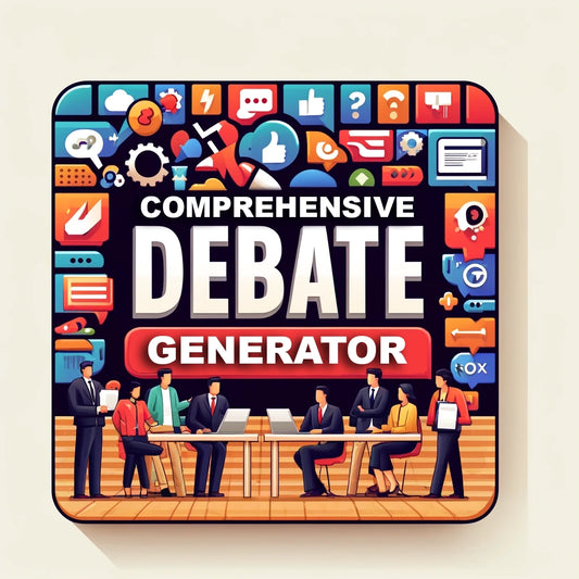 Comprehensive Debate GeneratorArgument tool, Argumentative content, Balanced arguments, chat gpt, chat gpt prompts, chatgpt, Chatgpt prompts, Debate generator, Debate preparation, Discussion prompter, Essay writing, Point-counterpoint, Policy analysis, Thorough discussions, Topic exploration