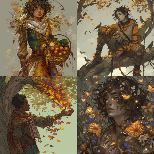 Autumn's Enchantment AI MidJourney Image Prompt, Character Art, 4251
