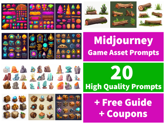 AI Midjourney Prompts for Game Assets - 20 Pack Prompt Bundle