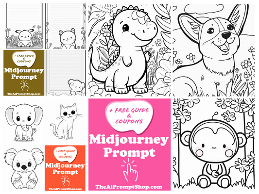 Midjourney AI Prompts for Coloring Book - 20 Prompts Pack