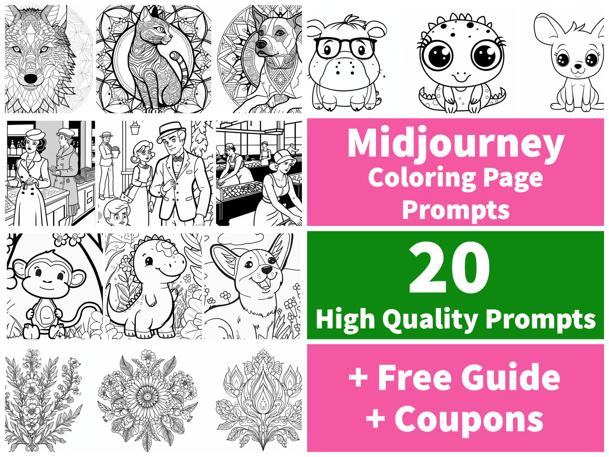 Midjourney Prompts for Coloring Books - AI Demos