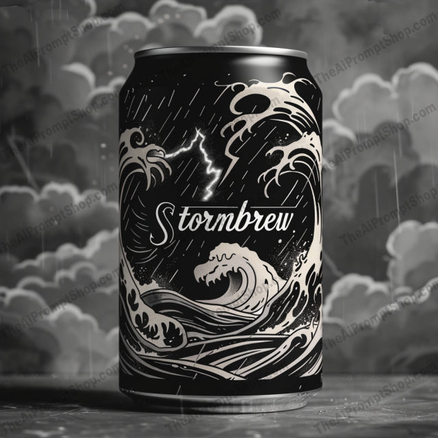 Nautical Themed Beverage Can Designs AI MidJourney Image Prompt, 9122 Mockups - Products, midjourney, nautical, beverage can, design, anchor, lighthouse, stormy seas, mythical creatures, monochrome, sea, ocean, nautical theme, waves, black and white, detailed illustration, graphic design, packaging, branding, artwork, marine, maritime, Midjourney, Ai, Ai Image Prompt, Image Prompt, Prompt