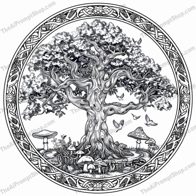 Intricate Nature Coloring Page AI MidJourney Image Prompt, 8936 Coloring Pages, midjourney, coloring page, nature, lighthouse, waves, sea, celestial, moon, stars, ancient tree, mushrooms, birds, tropical, waterfall, flowers, plants, foliage, detailed, monochromatic, art, drawing, Midjourney, Ai, Ai Image Prompt, Image Prompt, Prompt