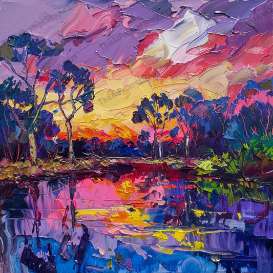 Vibrant Landscape Painting AI MidJourney Image Prompt, 9641 Landscapes & Paintings, midjourney, landscape, painting, colorful, vibrant, reflections, water, serene, brushstrokes, art, dynamic, bold, nature, scenic, view, sunset, dawn, trees, sky, river, lake, Midjourney, Ai, Ai Image Prompt, Image Prompt, Prompt