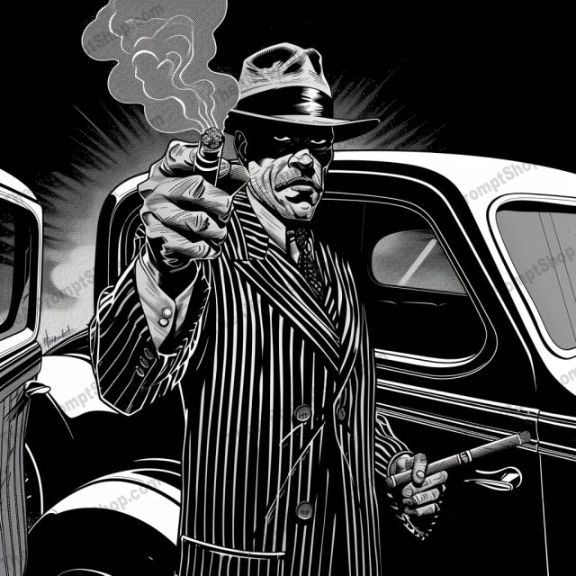 Noir Detective Illustration AI MidJourney Image Prompt, 8719 Animation & Cartoons, midjourney, noir, detective, black and white, illustration, vintage, crime fiction, mystery, drama, film noir, retro, classic, high contrast, suspense, shadow, hat, trench coat, cigarette, street lamp, newspaper, alley, Midjourney, Ai, Ai Image Prompt, Image Prompt, Prompt