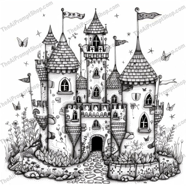 Whimsical Fairy Tale Scene AI MidJourney Image Prompt, 8968 Storybook Illustrations, midjourney, fairy tale, whimsical, castle, village, market, treehouse, fantasy, black and white, detailed illustration, imaginative, enchantment, storybook, charming, magical, quaint houses, artwork, fairy tale scene, fantasy art, illustration, intricate details, Midjourney, Ai, Ai Image Prompt, Image Prompt, Prompt