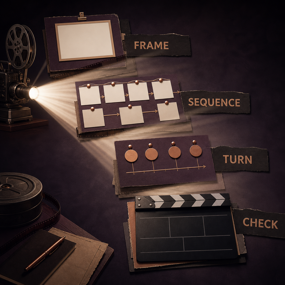 Film Script Outline Generator method for gathering, drafting, and reviewing the result