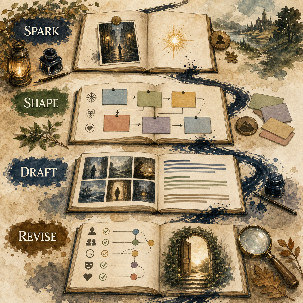 Short Story Generator method for gathering, drafting, and reviewing the result