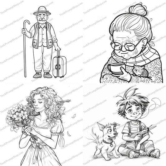 Charming Vintage Cartoon Character Sketch AI MidJourney Image Prompt, 8140art piece, black and white, cartoon character, character design, charm, classic, creative, decor, detailed, illustration, intricate, line art, midjourney, nostalgic, pen drawing, retro, single-line art, sketch, traditional, vintage, warmth, whimsical
