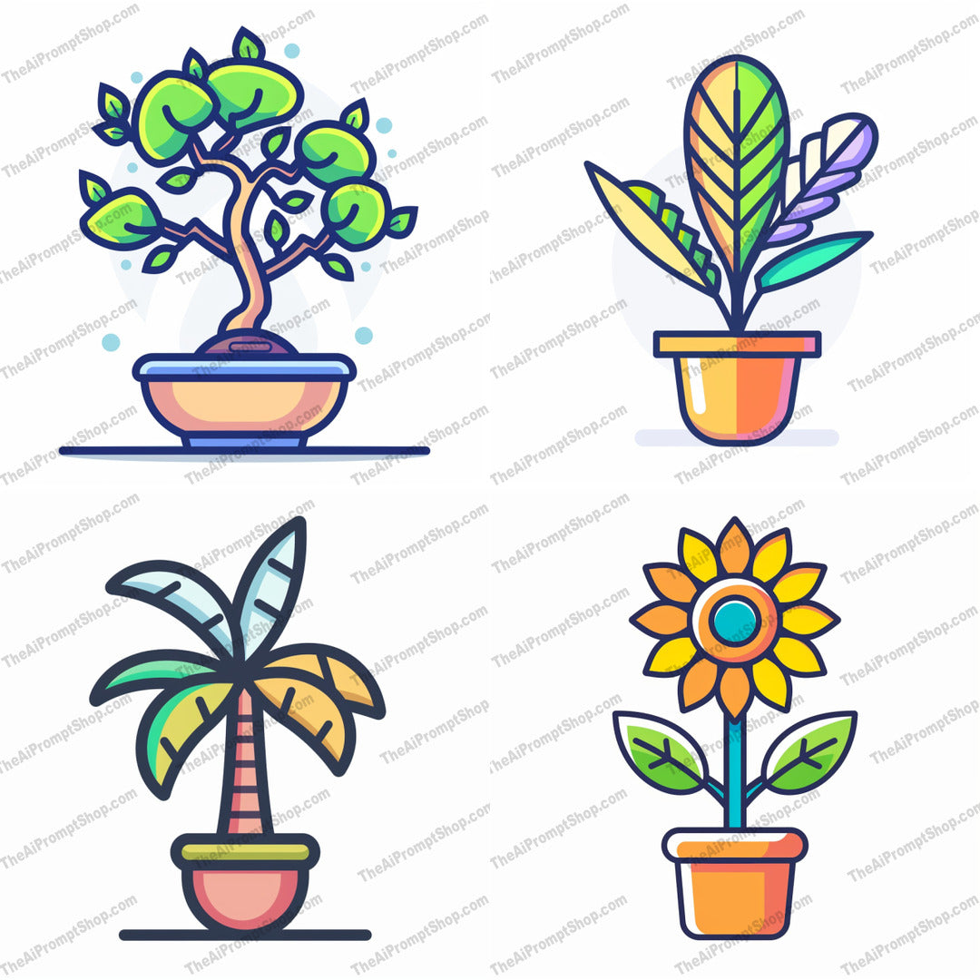 Vibrant Potted Plant Illustration AI MidJourney Image Prompt, 8174