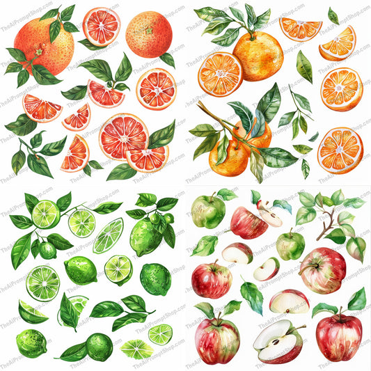 Watercolor Fruit Illustration AI MidJourney Image Prompt, 8176